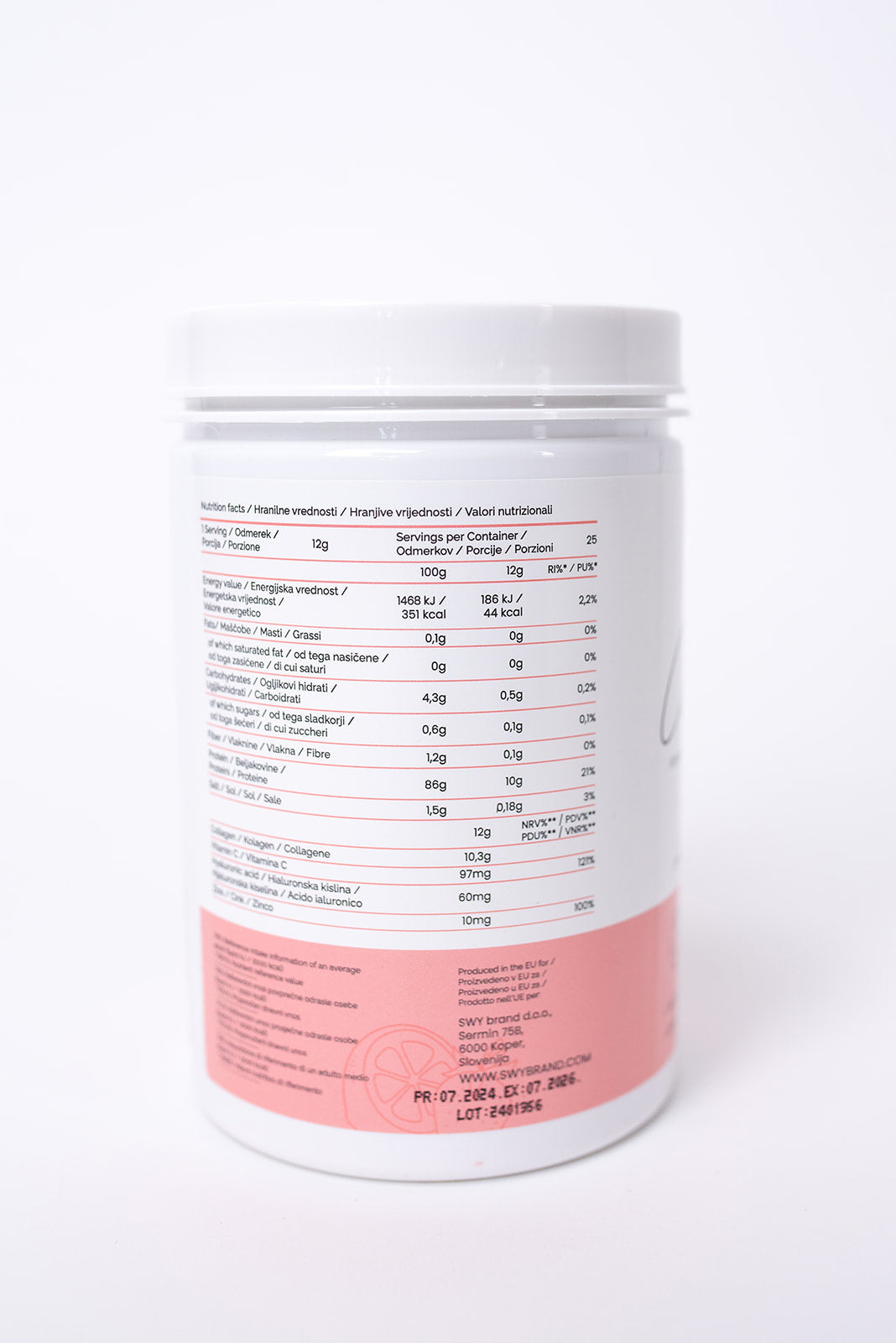 Hydrolysed Collagen Pink Lemonade - food supplement with sweeteners